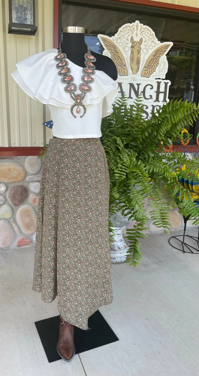 Olive Floral Midi Skirt- Wishlist 3 Olive Floral Midi Skirt- Wishlist