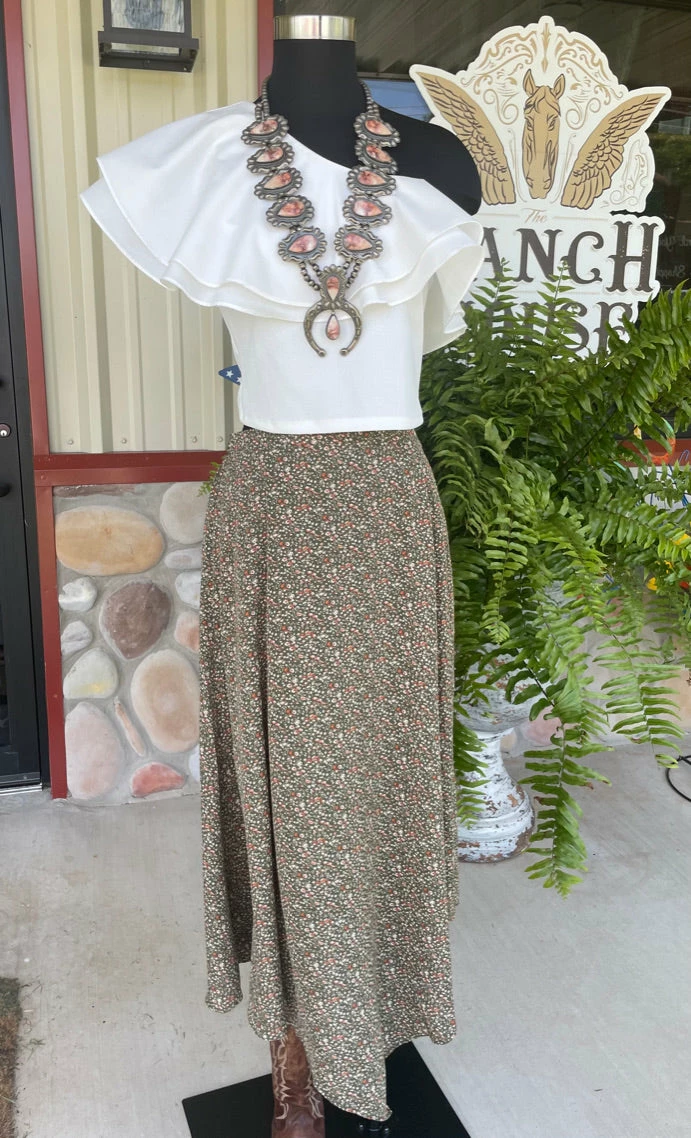 Olive Floral Midi Skirt- Wishlist 4 Olive Floral Midi Skirt- Wishlist - Image 2