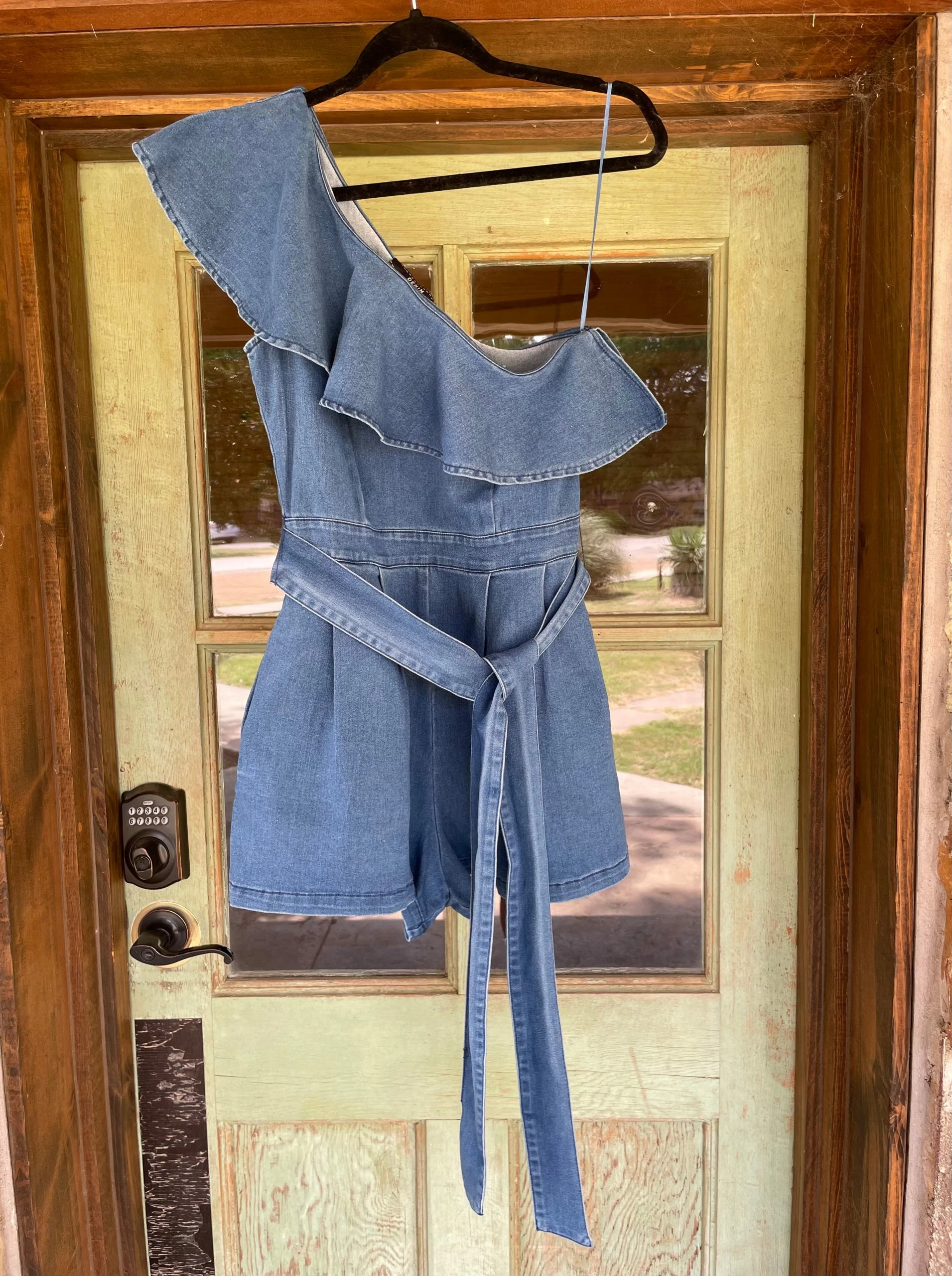Off Shoulder Denim Romper 3 Off Shoulder Denim Romper - Image 2