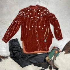 Rustic Cross Velvet Shirt By Double D