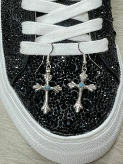 Silver And Turquoise Cross Earrings