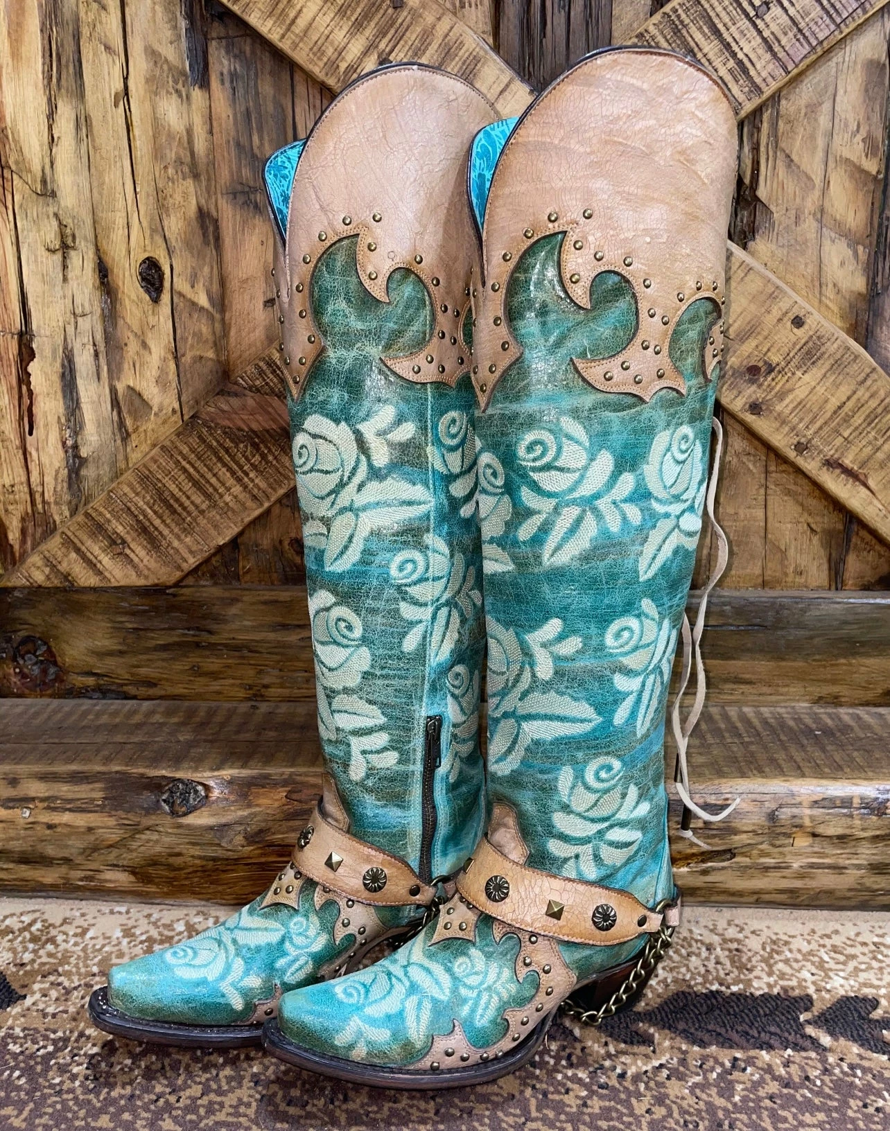 Corral Romance And The Rose Tall Boot- Turquoise/Buckskin 3 Corral Romance And The Rose Tall Boot- Turquoise/Buckskin