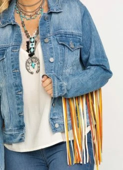 Scully Rainbow Fringe Denim Jacket -shopranchhouse shop image 6014c90a 04f0 4be2 b4dd 723236ee753a